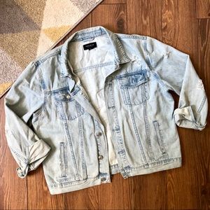 PACSUN Light Wash Distressed Denim Jacket